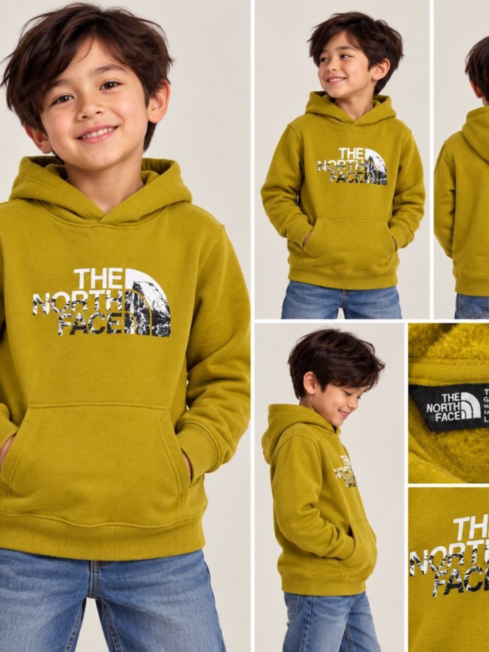 The North Face Boys Hoodie L 12 Mustard Half Dome Logo Fleece Pullover